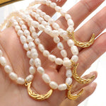 Pearl Crescent Moon Calm Necklace Pendant (Extra 35% Off | USE CODE: FS35)