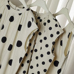 Round Neck Polka Dot Slit Mid-length Top Women's Cotton Linen Shirt