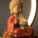Buddha Stones Buddha Lotus Backflow Smoke Fountain Ceramic Blessing Incense Burner With Light Decoration