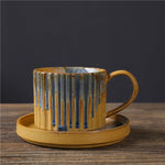 Buddha Stones Retro Striped Kiln Change Ceramic Coffee Mug Rough Pottery Tea Coffee Cup With Saucer 250ml