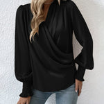 Zeagoo Elegant V-neck Lantern Sleeve Blouse Temperament Solid Color Shirt for Women Casual Work Office Loose Fit 2026 | Under $40