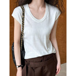 Women's U Neck Flutter Sleeve Knit Drop Shoulder Tee