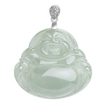 Buddha Stones Natural Jade Laughing Buddha Prosperity Abundance Titanium Steel Chain Necklace Pendant