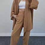 Zeagoo Women's Casual Loungewear Set Solid Color Loose Long Sleeve Kimono Cardigan and Pants