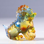 Buddha Stones Handmade Liuli Crystal Lion Art Piece Strength Home Office Decoration