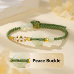 Buddha Stones Hetian Jade Peace Buckle Luck Peach Blossom Braided Bracelet