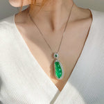 Buddha Stones Fortune Bean Cyan Jade Luck Necklace Pendant