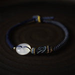 Buddha Stones Handmade White Agate Peace Buckle Luck Happiness Protection Weave String Bracelet