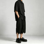 Unisex Loose-Fit Irregular-Hem Shorts