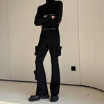 Mid-Low Rise Slim Cargo Pockets Flared Pants