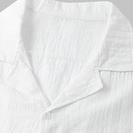 Men's solid color cotton-linen casual vacation short-sleeved shirt and shorts set
