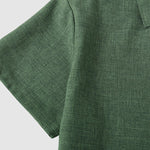 Men's solid color Cotton-linen button casual short-sleeved shirt