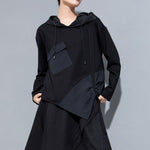 Hooded Irregular Stitching Long Sleeves T-shirts