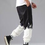 Men's Color Block Elastic Waist Drawstring Casual Pants