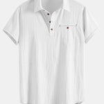 Short Sleeve Linen Look Polo Collar Shirt