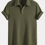 Short Sleeved Waffle Polo & Straight Leg Linen Pants