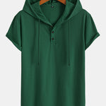Short Sleeve Henley Hooded T-Shirt