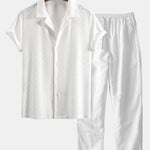 Muscle Fit Diamond Texture Cuban Shirt & Straight Leg Linen Pants