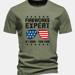 Regular Fit American Flag Sunglasses Print Cotton T-Shirt