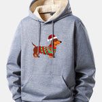 Christmas Dachshund Print Teddy Fleece Lined Drawstring Hoodie