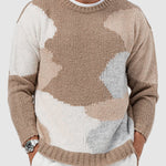 Men's Contrast Color Casual Jacquard Pullover Thick Knit Sweater