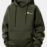 Men Print Drawstring Hoodie & Jogger Pants