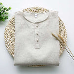Linen Vintage Round Neck Button Down T-shirt