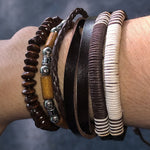 Vintage multi-layered wooden bead braided bracelet 4Pcs /set