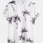 Palm Tree Print Button Up Shirt & Stripe Print Swim Shorts