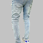 Men's ripped zipper access frayed jeans