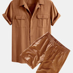 Linen Cuban Shirt With Pockets & Linen Drawstring Shorts