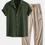 Texture Jacquard Cuban Shirt & Wrinkle Textured Straight Leg Pants