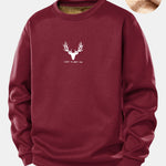 Silhouette Head Deer Print Teddy Fleece Lined Sweatshirt