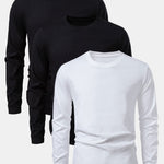 3 Pieces Basic Long Sleeve Cotton Arc Hem T-Shirts