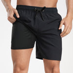 2 In 1 Solid Color Drawstring Swim Shorts