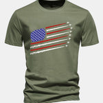 Regular Fit Fighter Jets American Flag Print Cotton T-Shirt