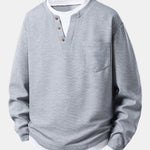 2 In 1 Button V-Neck Waffle T-Shirt With Pocket