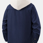 Long Sleeved Contrast Corduroy Hooded Shirt