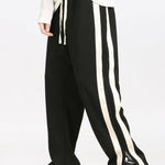 Relax Fit Color Block Patchwork Polo Sweatshirt & Slit Hem Stripe Pants