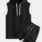 Striped Jacquard Sleeveless Hooded T-Shirt & Shorts