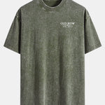 USA Old Row Beer Print Washed Distressed Drop Shoulder T-Shirt
