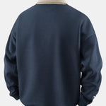Stripe Waffle Zipper Polo Neck Sweatshirt