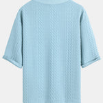 Relax Fit Geometric Jacquard V Neck Three Quarter Sleeve T-Shirt & Shorts