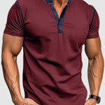 Men's casual half-button color-blocked short-sleeved polo