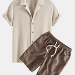 Textured Cuban Shirt & Linen Cotton Blend Drawstring Shorts