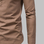 Men's Solid Color Cotton Linen Stand Collar Shirt
