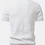 Rhombus Textured Zip Up Knitted Polo Shirt