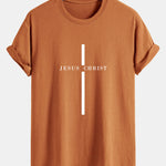 Regular Fit Jesus Christ Stripe Print Cotton T-Shirt