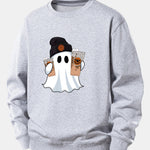 Halloween Ghost Coffee Print Relax Fit Sweatshirt