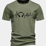 Regular Fit Heartbeat Music Print Cotton T-Shirt